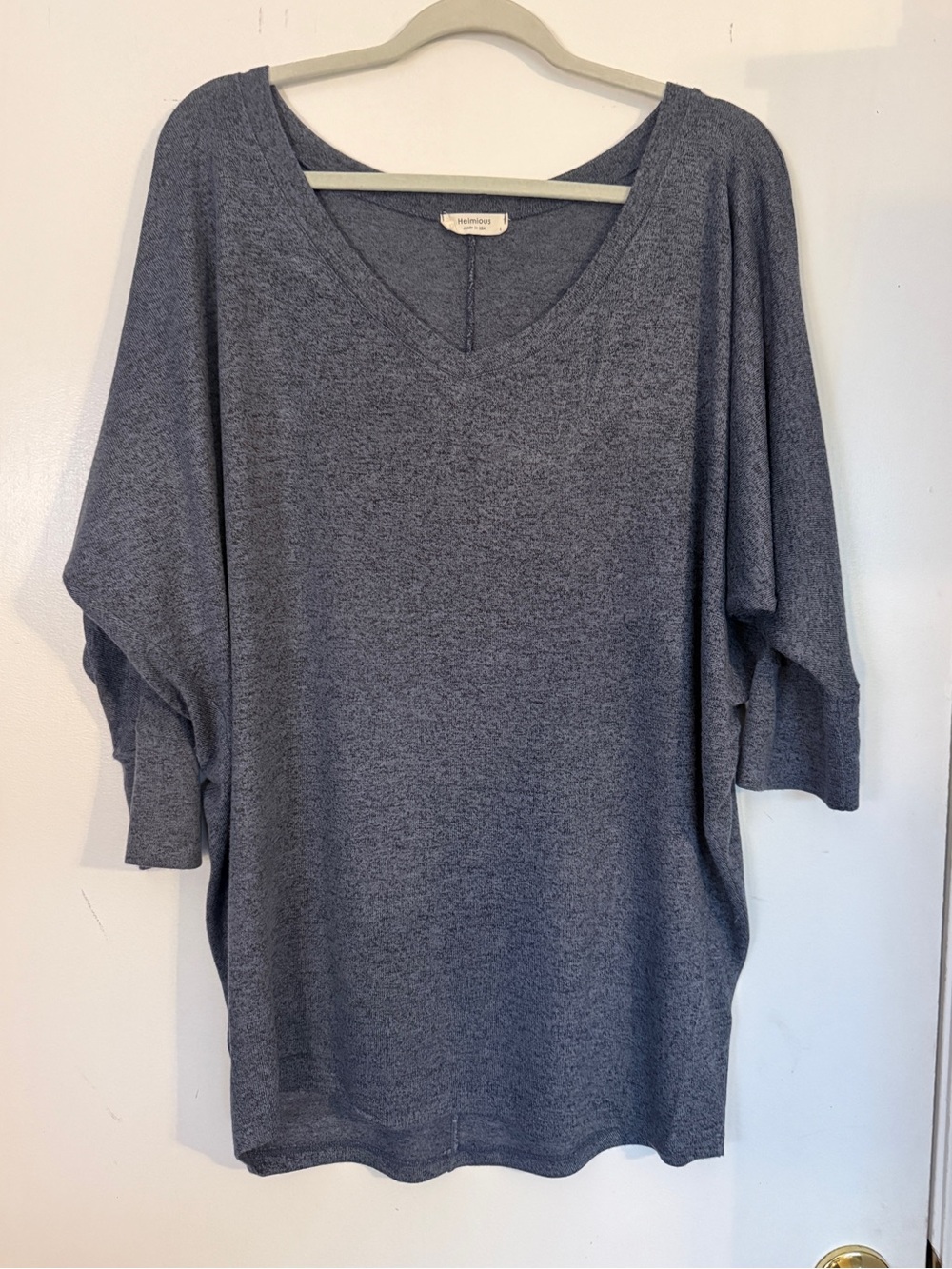 Heimious Women's Size L Heather Grey Dolman V-Neck Tunic Top | Oversized Knit